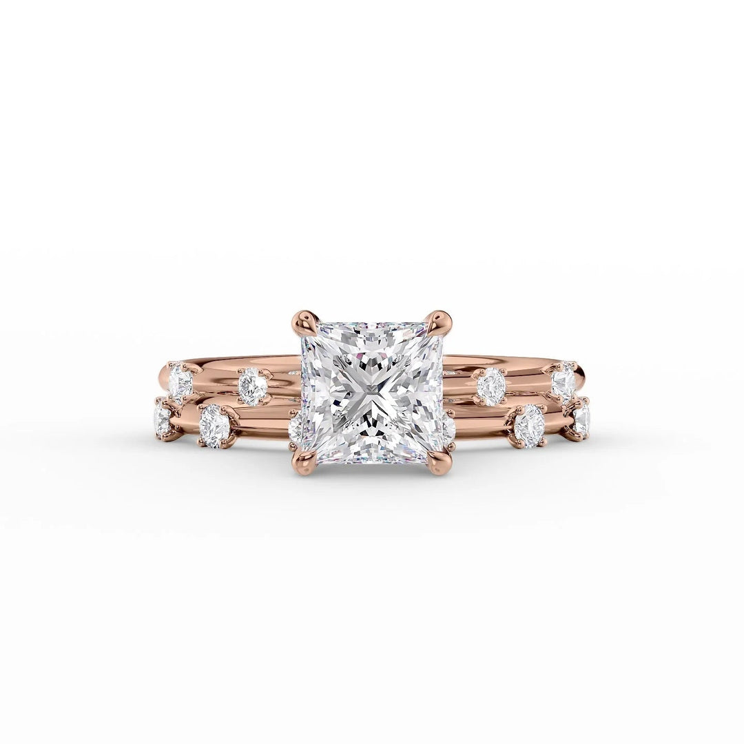 The Sasha Set With Princess Side Stone Lab Diamond 2 Carat 14K Rose#material_14k-rose