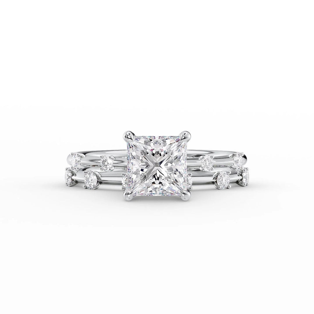 The Sasha Set With Princess Side Stone Moissanite#material_14k-white