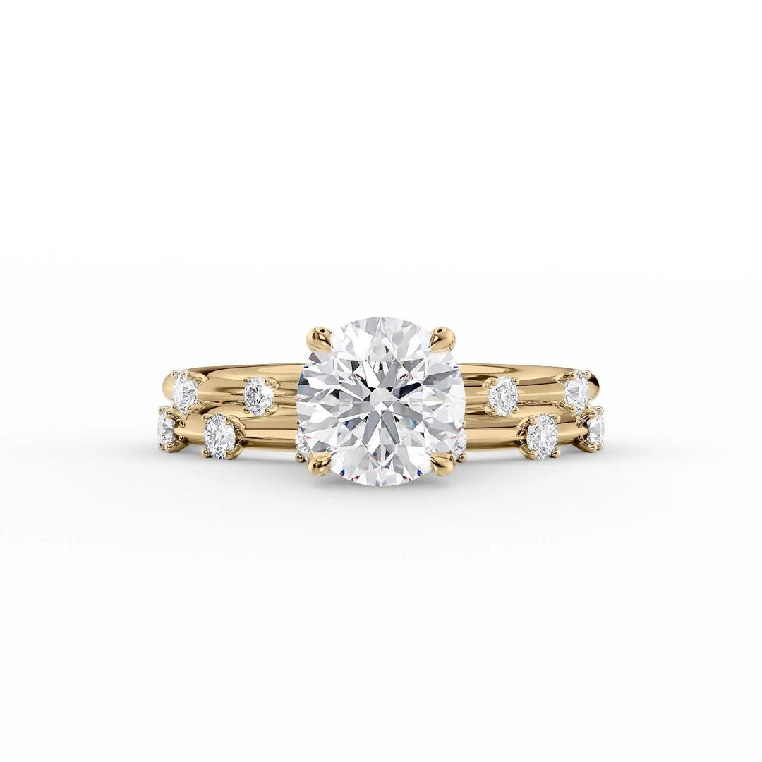 The Sasha Set With Round Side Stone Moissanite#material_14k-gold