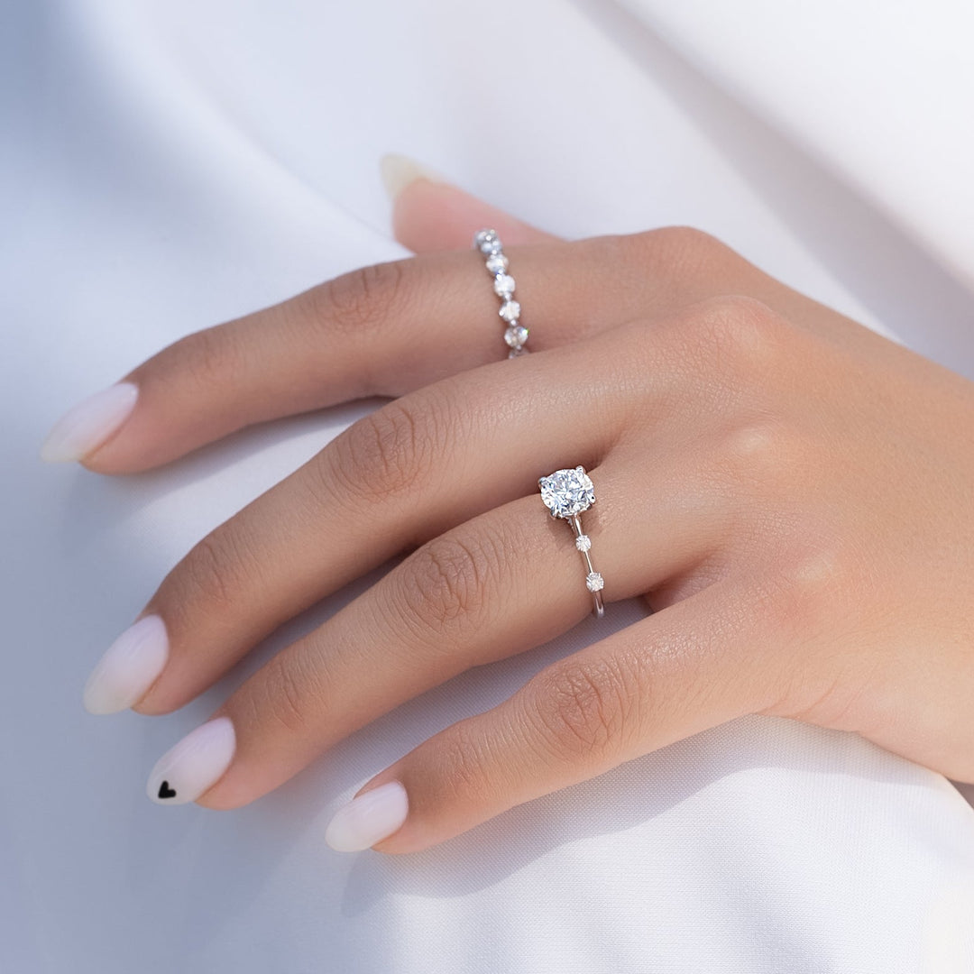 The Sasha Set With Round Side Stone Moissanite#material_14k-white