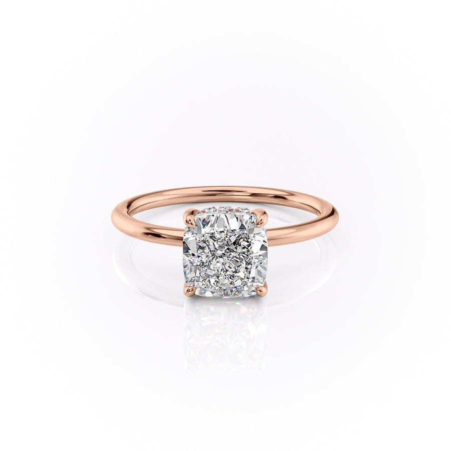 The Selena Set With Cushion Solitaire Lab Diamond 1 Carat 14K Rose#material_14k-rose