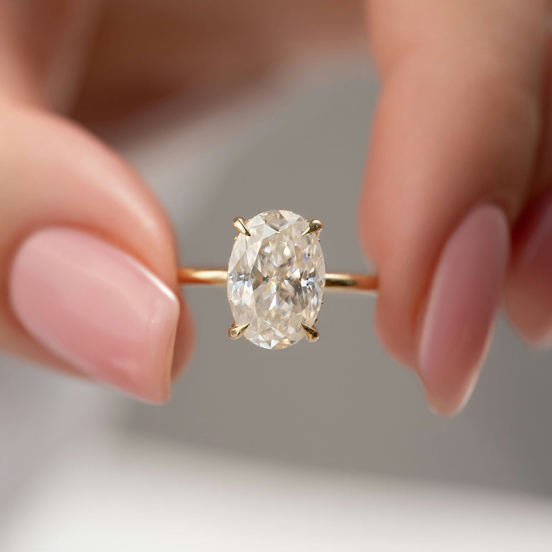 The Selena Set With Oval Solitaire Lab Diamond 1 Carat 14K Gold#material_14k-gold