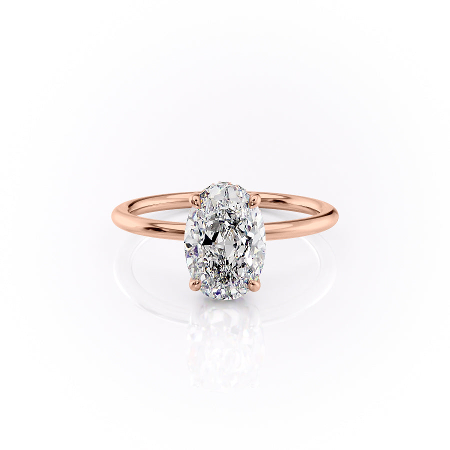 The Selena Set With Oval Solitaire Lab Diamond 1 Carat 14K Rose#material_14k-rose