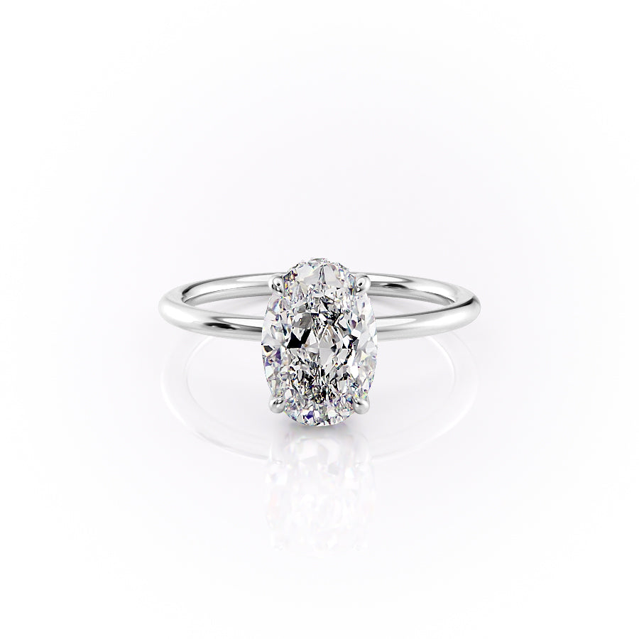 The Selena Set With Oval Solitaire Lab Diamond 1 Carat 18K White#material_18k-white