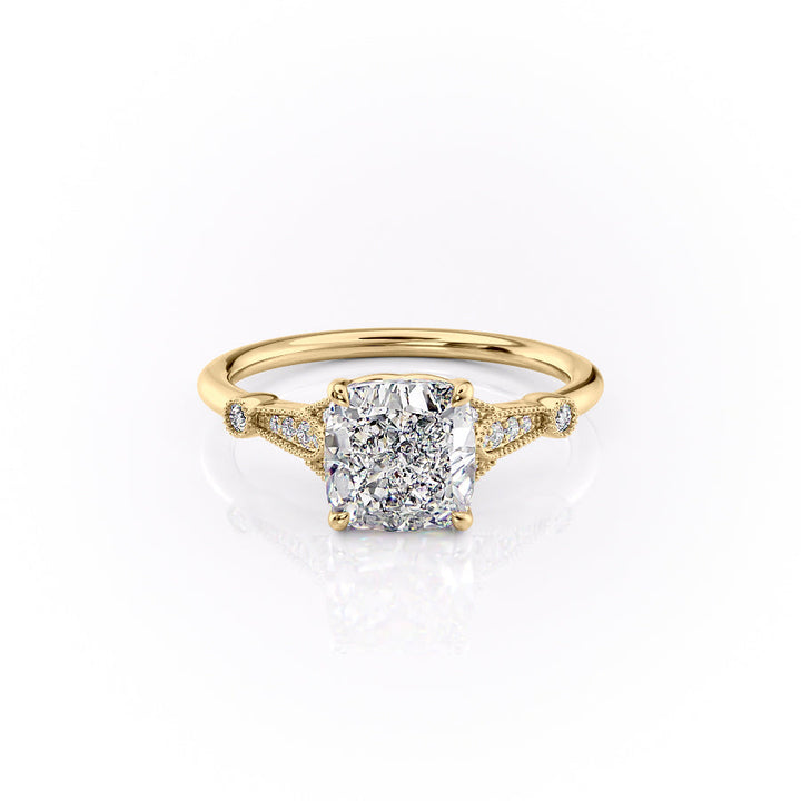 The Sharon Set With Cushion Side Stone Lab Diamond 1 Carat 14K Gold#material_14k-gold