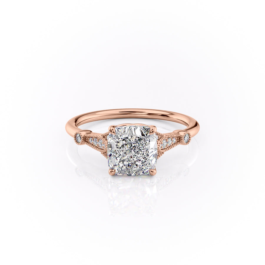 The Sharon Set With Cushion Side Stone Lab Diamond 1 Carat 14K Rose#material_14k-rose