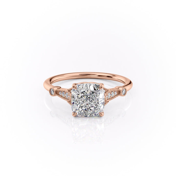 The Sharon Set With Cushion Side Stone Lab Diamond 1 Carat 14K Rose#material_14k-rose