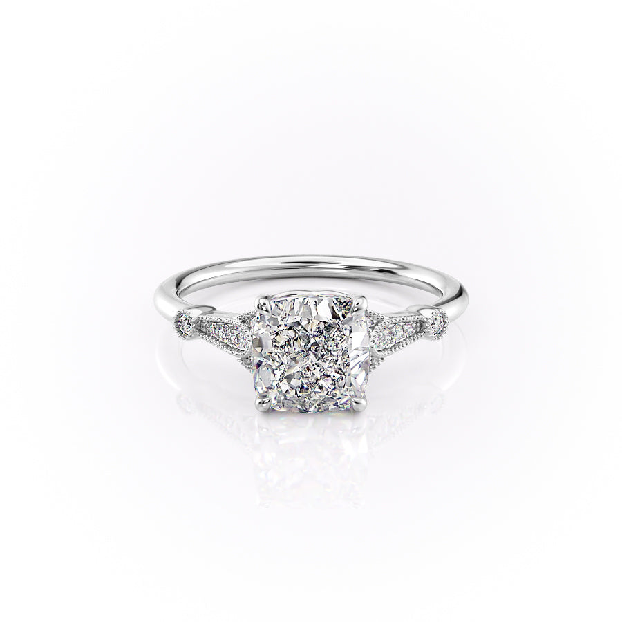 The Sharon Set With Cushion Side Stone Lab Diamond 1 Carat 14K White#material_14k-white