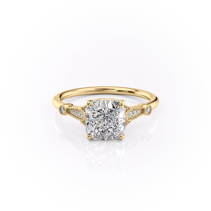 The Sharon Set With Cushion Side Stone Lab Diamond 1 Carat 18K Gold#material_18k-gold