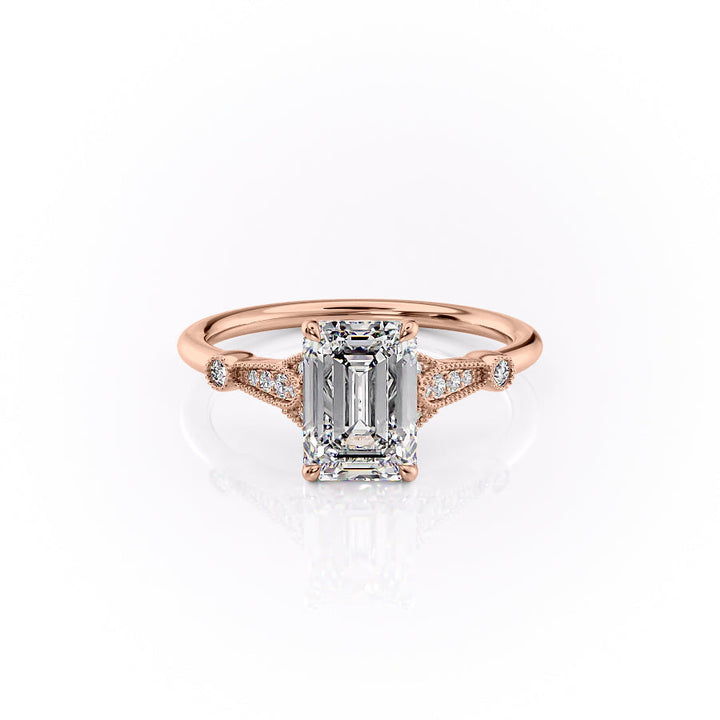 The Sharon Set With Emerald Side Stone Moissanite#material_14k-rose