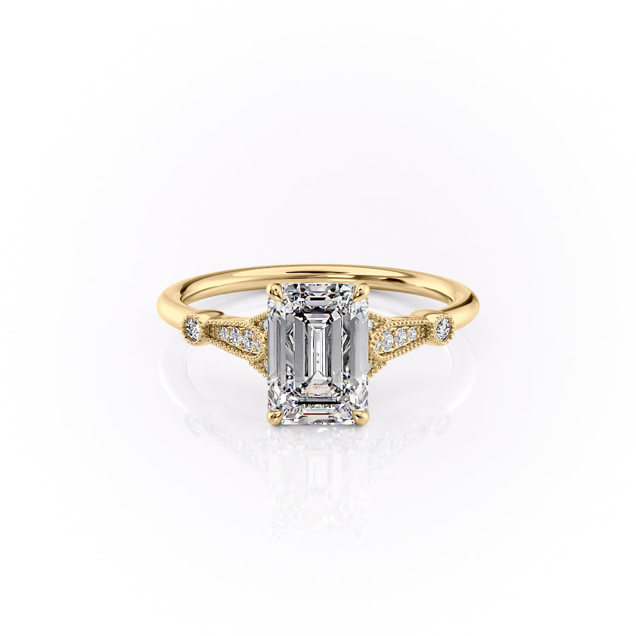 The Sharon Set With Emerald Side Stone Moissanite#material_18k-gold