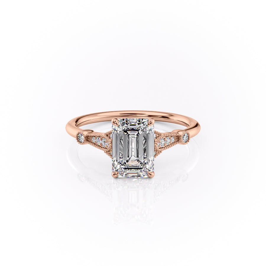 The Sharon Set With Emerald Side Stone Moissanite#material_18k-rose