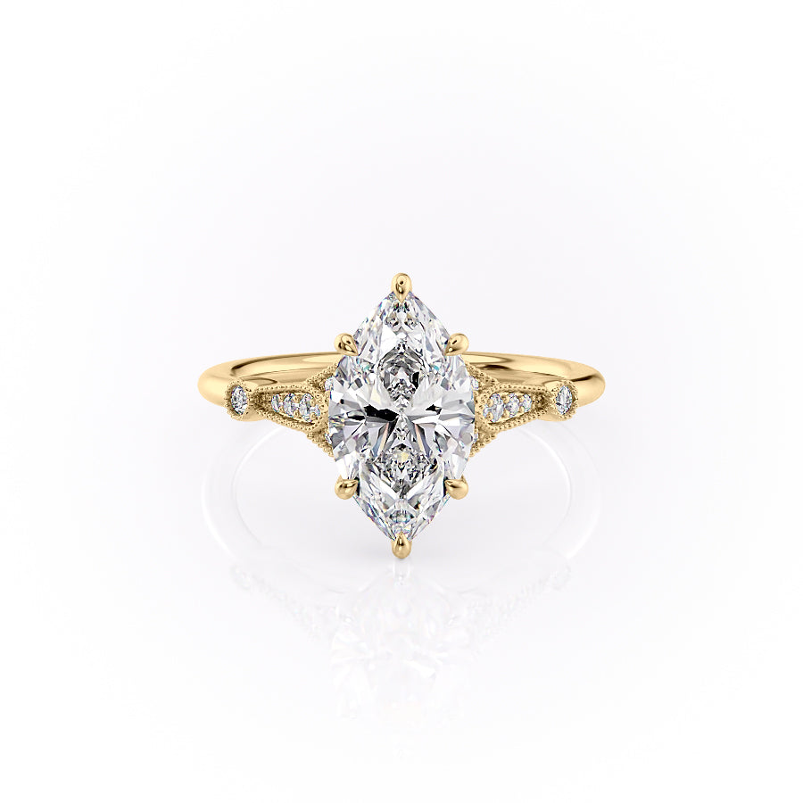 The Sharon Set With Marquise Side Stone Lab Diamond 1 Carat 14K Gold#material_14k-gold