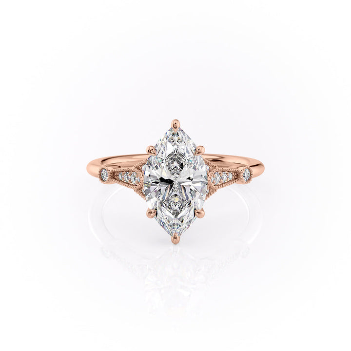 The Sharon Set With Marquise Side Stone Lab Diamond 1 Carat 14K Rose#material_14k-rose