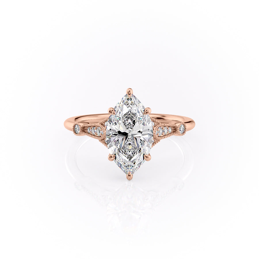 The Sharon Set With Marquise Side Stone Moissanite#material_14k-rose