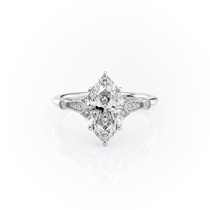 The Sharon Set With Marquise Side Stone Lab Diamond 1 Carat 14K White#material_14k-white