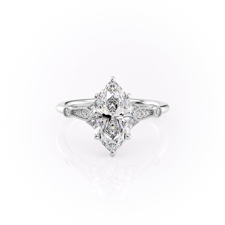 The Sharon Set With Marquise Side Stone Lab Diamond 1 Carat 18K White#material_18k-white