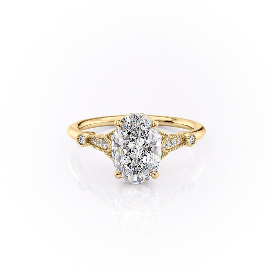 The Sharon Set With Oval Side Stone Lab Diamond 1 Carat 14K Gold#material_14k-gold