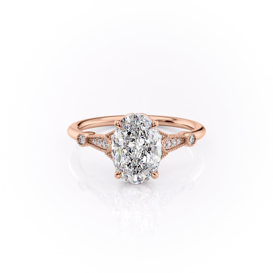 The Sharon Set With Oval Side Stone Lab Diamond 1 Carat 14K Rose#material_14k-rose