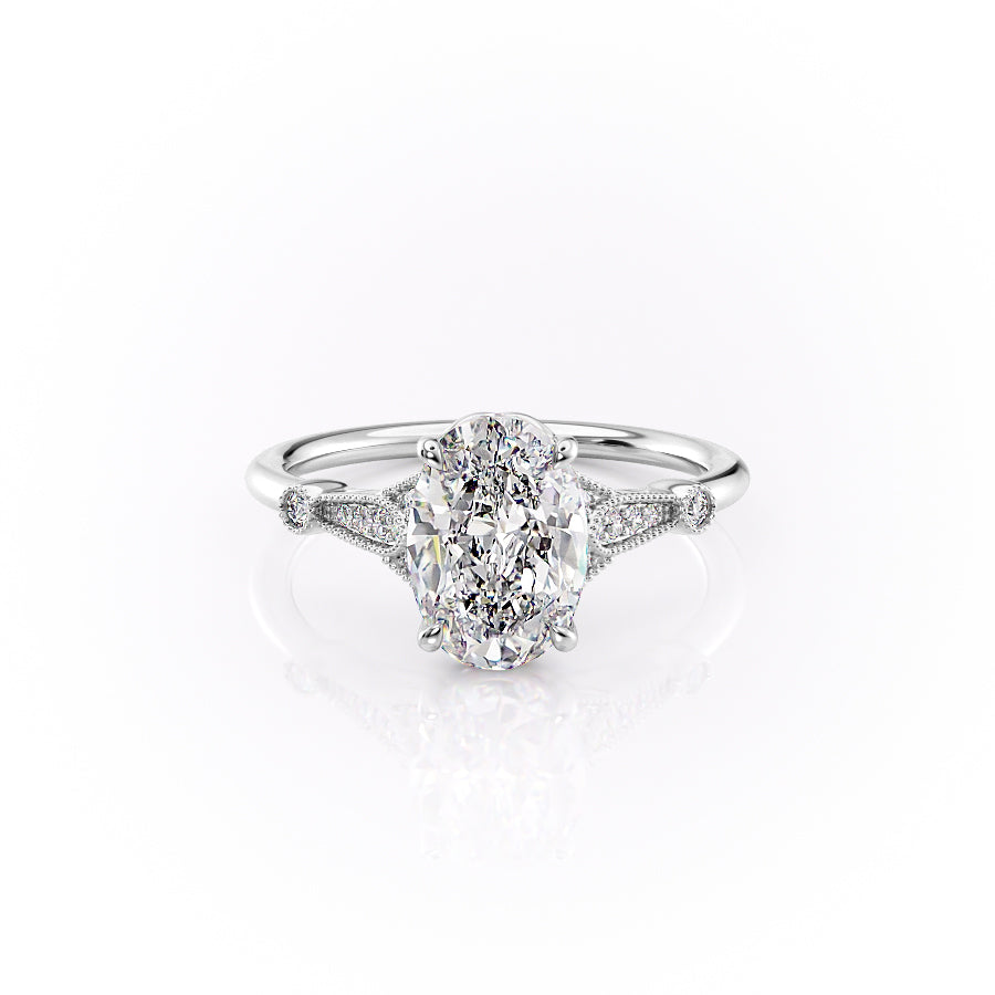 The Sharon Set With Oval Side Stone Lab Diamond 1 Carat 14K White#material_14k-white