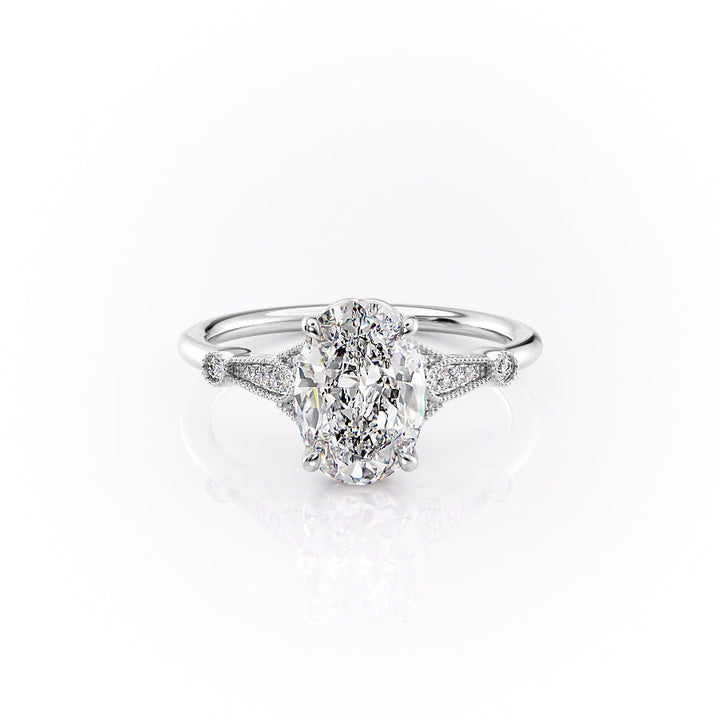 The Sharon Set With Oval Side Stone Lab Diamond 1 Carat 14K White#material_14k-white