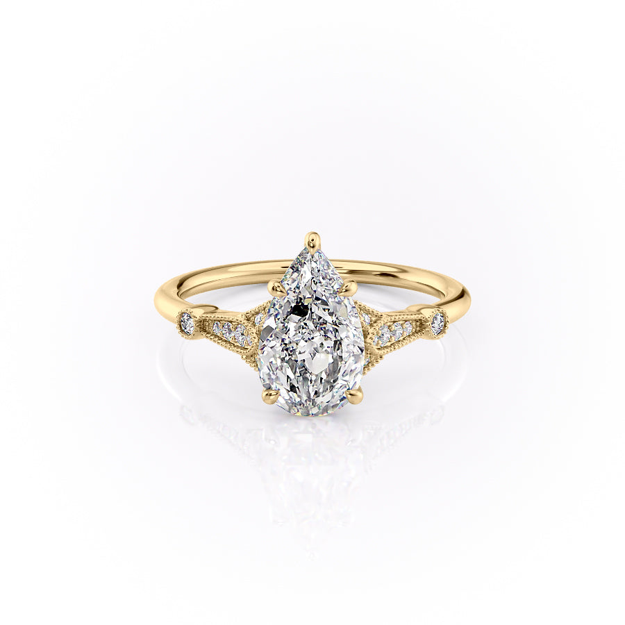 The Sharon Set With Pear Side Stone Lab Diamond 1 Carat 14K Gold#material_14k-gold