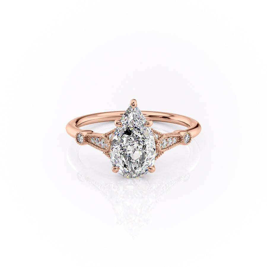 The Sharon Set With Pear Side Stone Lab Diamond 1 Carat 14K Rose#material_14k-rose