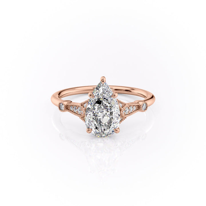 The Sharon Set With Pear Side Stone Lab Diamond 1 Carat 14K Rose#material_14k-rose