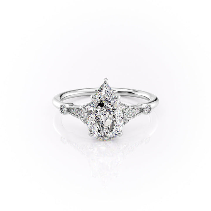 The Sharon Set With Pear Side Stone Lab Diamond 1 Carat 14K White#material_14k-white