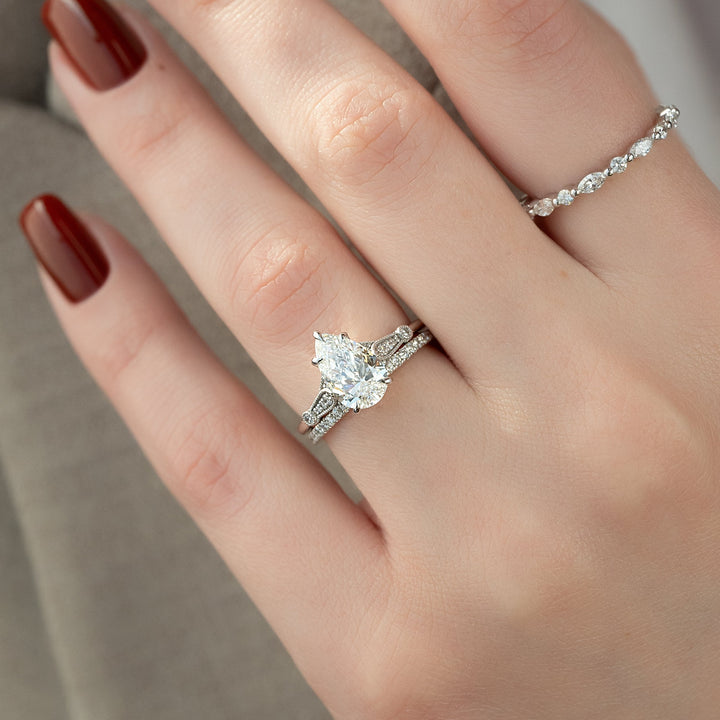 The Sharon Set With Pear Side Stone Lab Diamond 2 Carat 14K White#material_14k-white