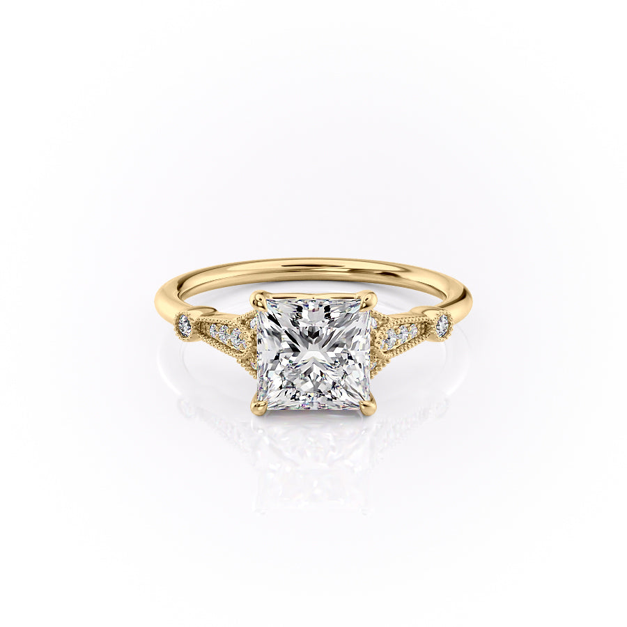 The Sharon Set With Princess Side Stone Lab Diamond 1 Carat 14K Gold#material_14k-gold