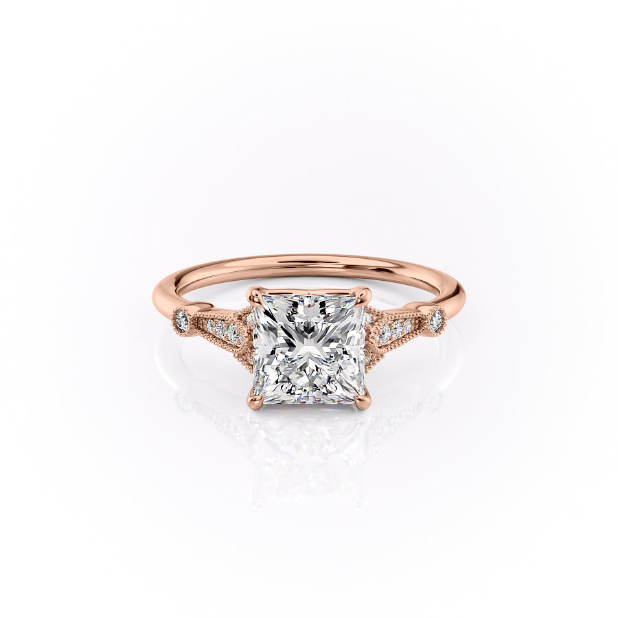 The Sharon Set With Princess Side Stone Lab Diamond 1 Carat 14K Rose#material_14k-rose