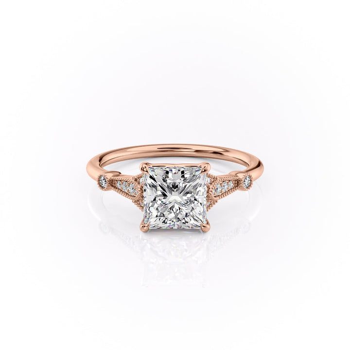 The Sharon Set With Princess Side Stone Lab Diamond 1 Carat 14K Rose#material_14k-rose