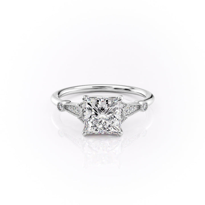 The Sharon Set With Princess Side Stone Lab Diamond 1 Carat 14K White#material_14k-white