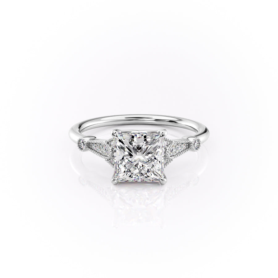 The Sharon Set With Princess Side Stone Moissanite#material_14k-white