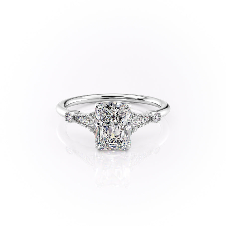 The Sharon Set With Radiant Side Stone Lab Diamond 1 Carat 14K White#material_14k-white