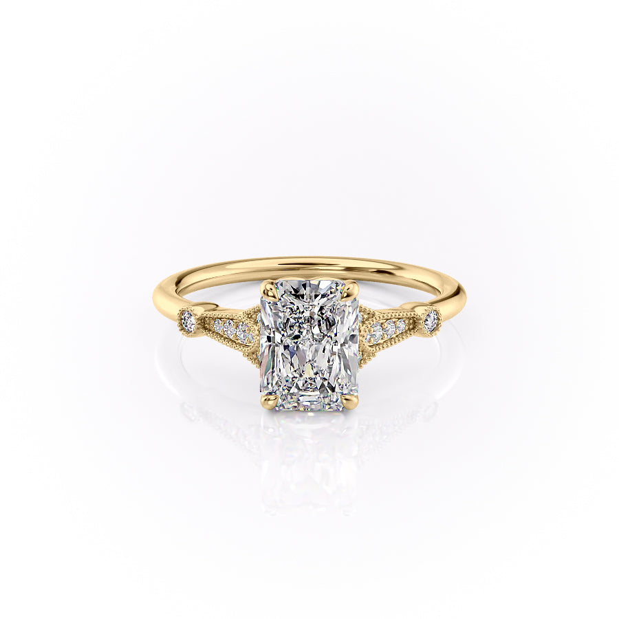 The Sharon Set With Radiant Side Stone Moissanite#material_18k-gold