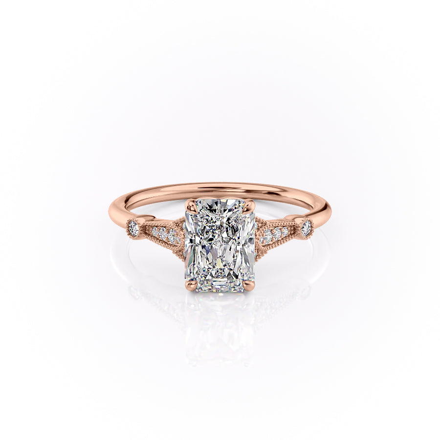 The Sharon Set With Radiant Side Stone Lab Diamond 1 Carat 18K Rose#material_18k-rose