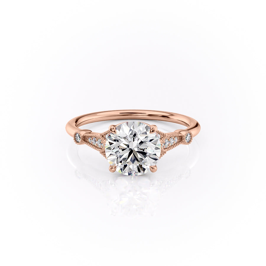 The Sharon Set With Round Side Stone Lab Diamond 1 Carat 14K Rose#material_14k-rose