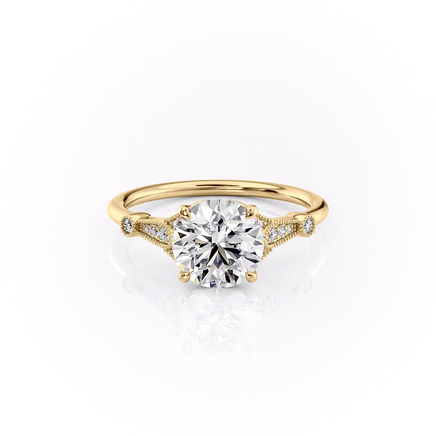 The Sharon Set With Round Side Stone Lab Diamond 1 Carat 18K Gold#material_18k-gold