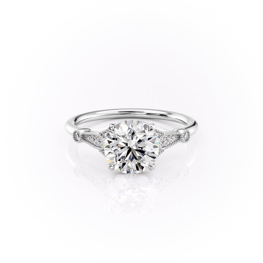 The Sharon Set With Round Side Stone Moissanite#material_18k-white