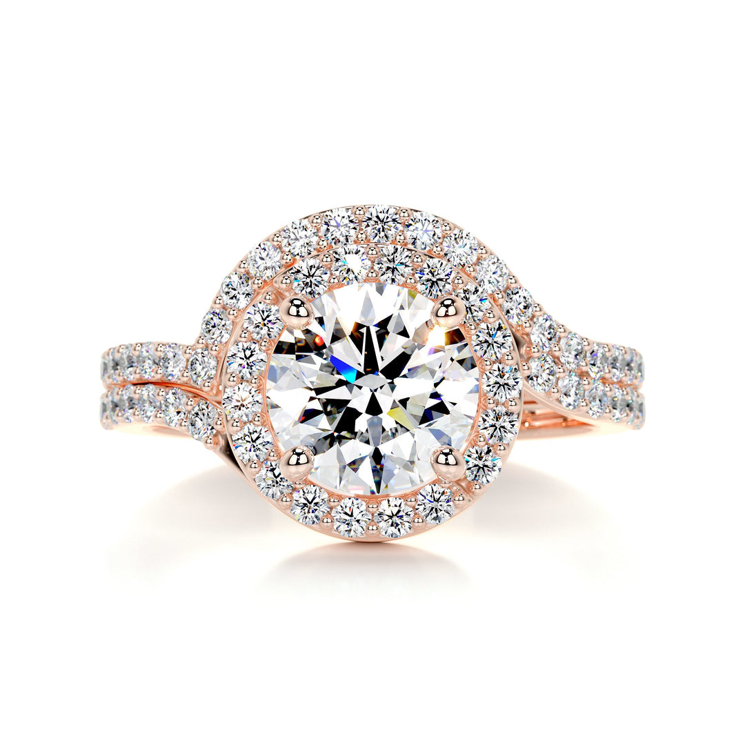 The Shelby Moissanite & Diamonds Bridal Set Moissanite 14K Rose 1 Carat Round#material_14k-rose