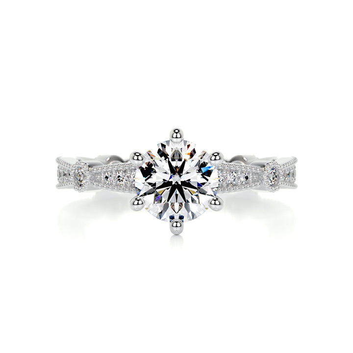 The Solana Moissanite & Diamonds Ring Moissanite 14K White 1 Carat Round#material_14k-white