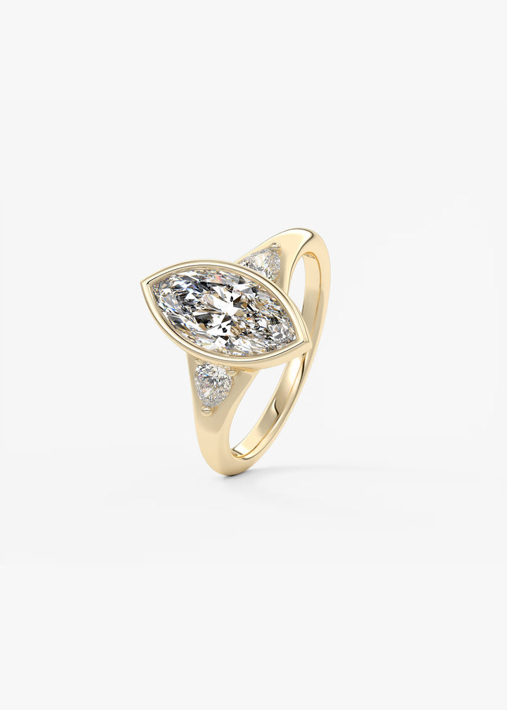 The Solene Bezel Set Marquise & Pear Split Shank Engagement Ring#material_gold