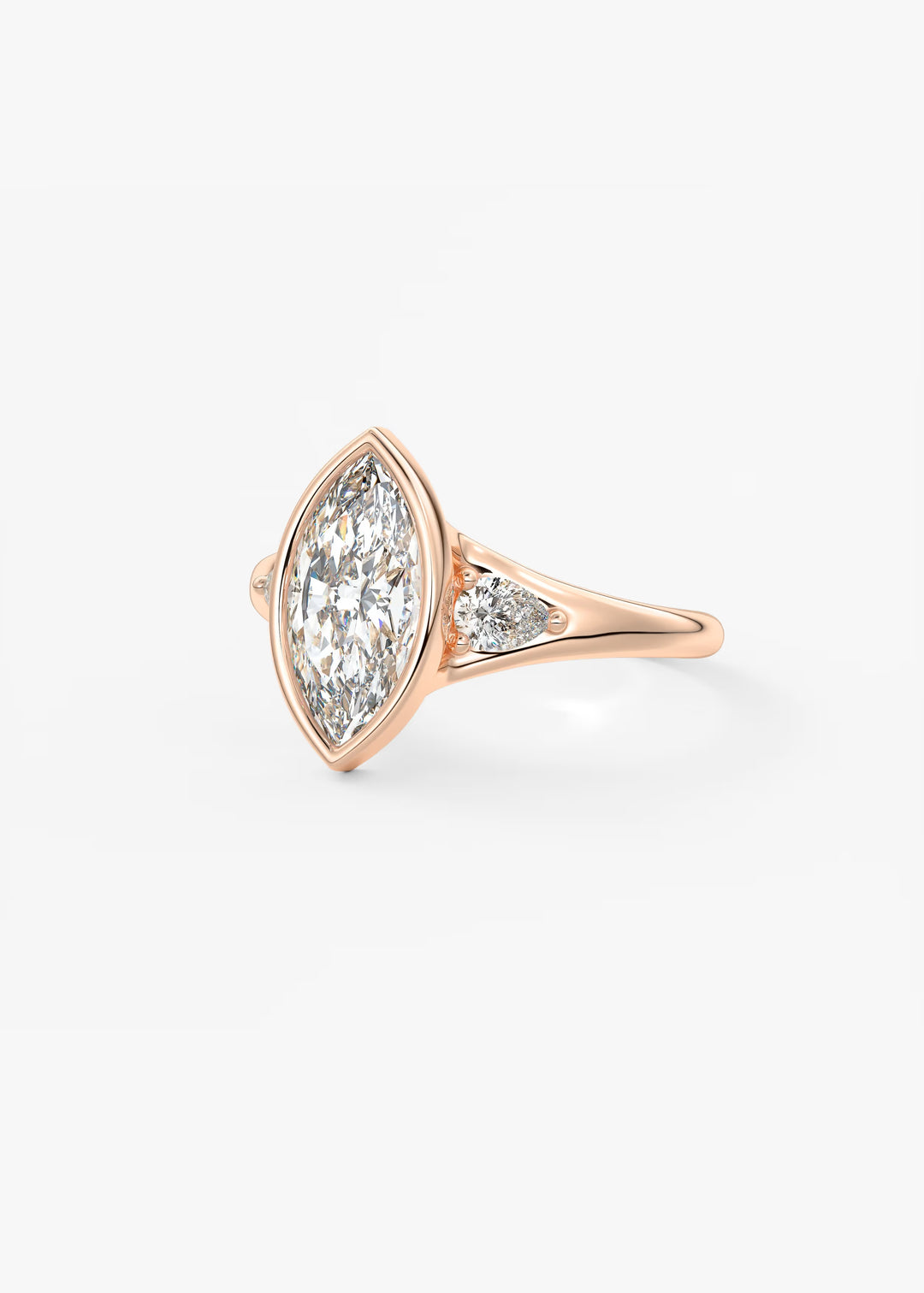 The Solene Bezel Set Marquise & Pear Split Shank Engagement Ring#material_rose