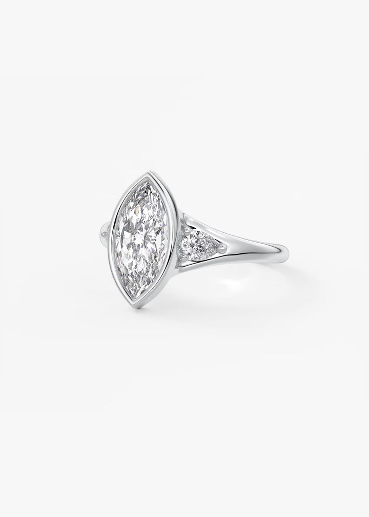 The Solene Bezel Set Marquise & Pear Split Shank Engagement Ring#material_white