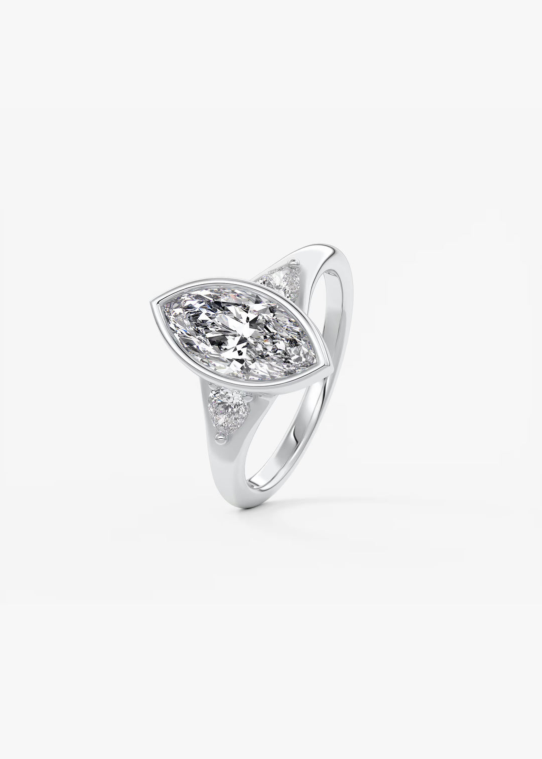 The Solene Bezel Set Marquise & Pear Split Shank Engagement Ring#material_white