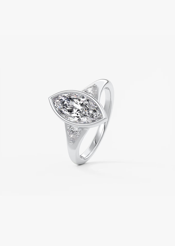 The Solene Bezel Set Marquise & Pear Split Shank Engagement Ring#material_white