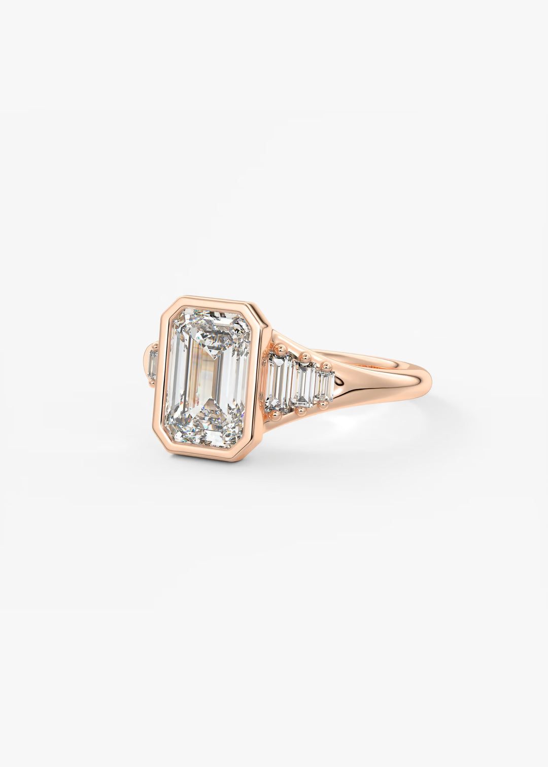 The Solene Bezel Set Emerald & Baguette Split Shank Engagement Ring#material_rose