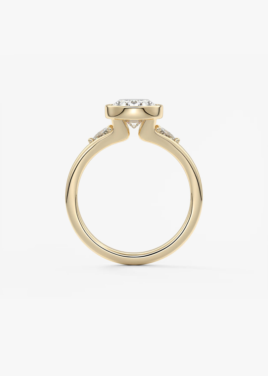 The Solene Bezel Set Oval & Trillion Split Shank Engagement Ring#material_gold